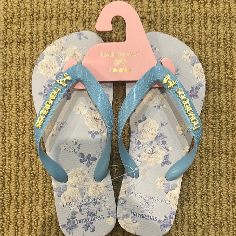 Loveshack Fancy Havaianas Blue Floral Flip Flops Size 6